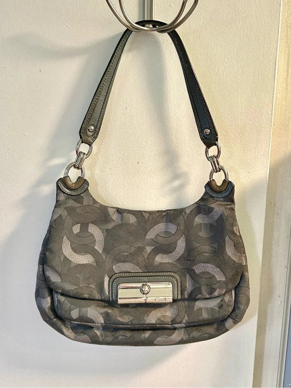 Coach Kristin Gunmetal Signature Hobo Shoulder Bag Silver Accents No F1168-18281
